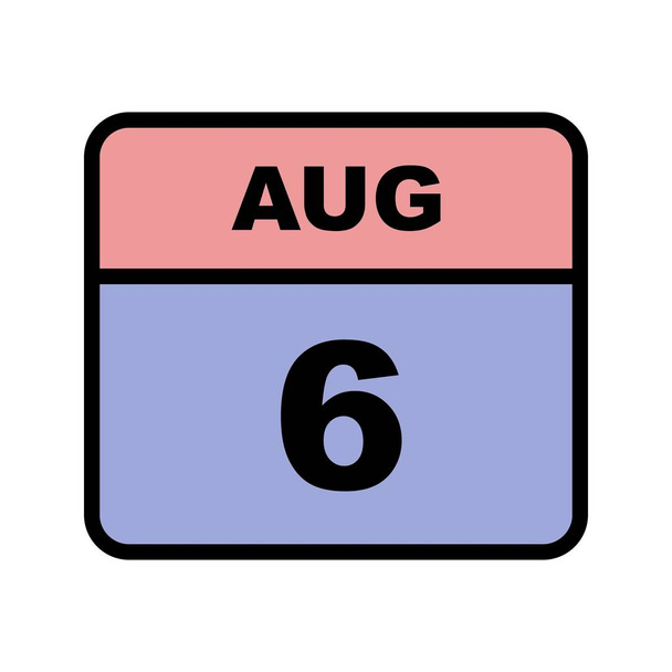 6ο Αυγούστου ημερομηνία σε ημερολόγιο μίας ημέρας - Φωτογραφία, εικόνα
