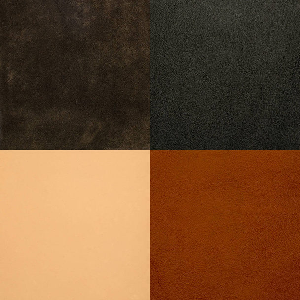 Set of brown leather samples, texture background. - 写真・画像
