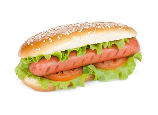 Hot dog with lettuce and tomato slices - Photo, Image