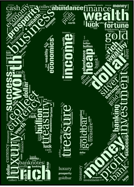 Облако тегов в форме доллара с денежными терминами
 - Вектор,изображение