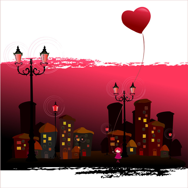 Иллюстрированный романтический город и симпатичная девушка
 - Фото, изображение