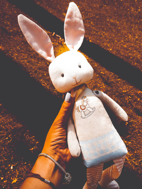 hračka králíček v rukou maminka - Fotografie, Obrázek