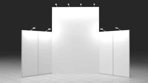 Eenvoudige emply Booth 4x4 meter. Mockup. 3D-weergavesjabloon - Foto, afbeelding