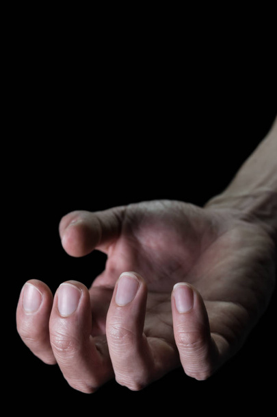 umgekrempelte menschliche Hand für Teufelskreis-Gewaltkonzept im Buchcover-Stil - Foto, Bild