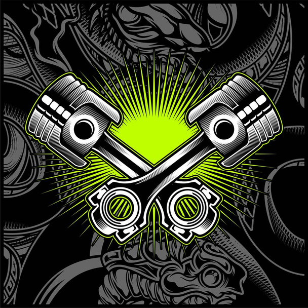 Cross Motorcycle Piston Noir et Blanc Emblème, Logos, Badge - Vecteur
 - Vecteur, image