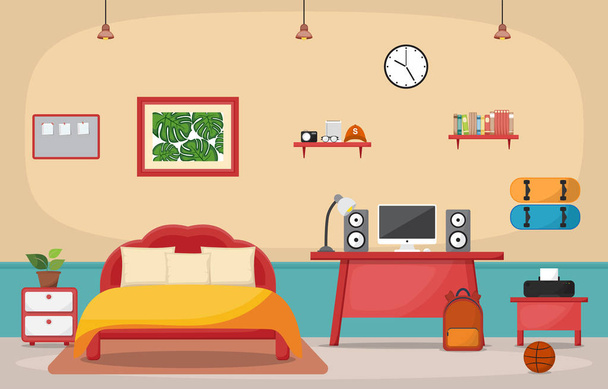 Öğrenci Çalışma Masası Yatak Odası Mobilya Odası Daire Tasarımı - Vektör, Görsel