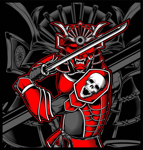 Samurai skull japanese illustration - Vector, Image
