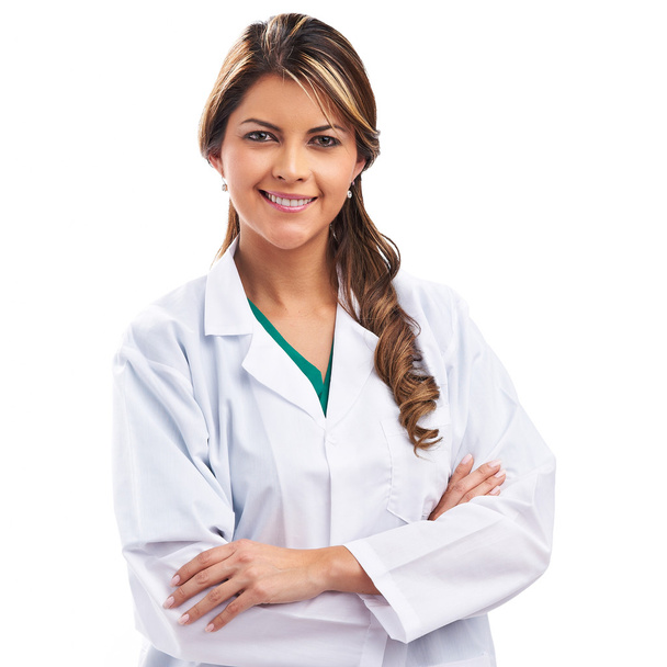 Smiling medical woman doctor. Isolated over white background - Foto, Imagen