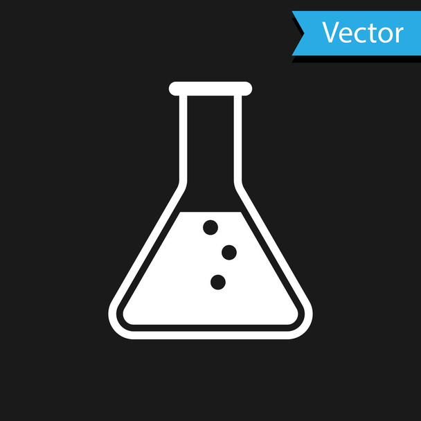 Biała probówka i kolba - chemiczna ikona laboratoryjna wyizolowana na czarnym tle. Ilustracja wektora - Wektor, obraz