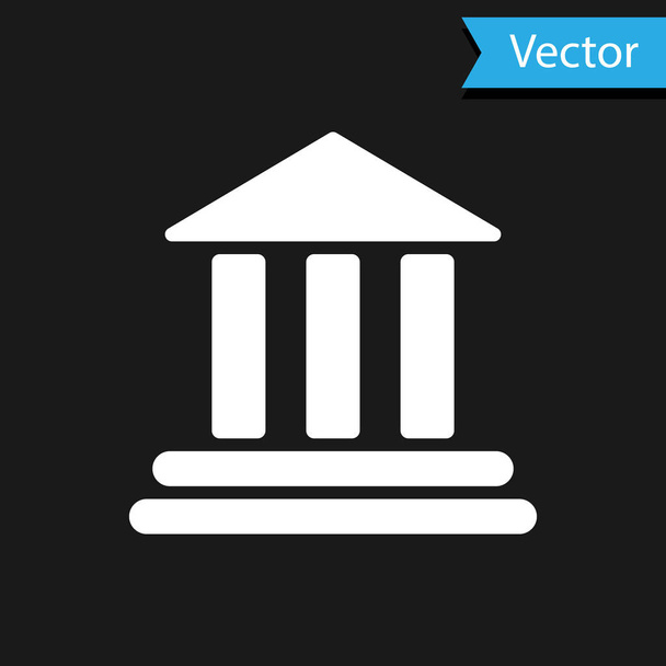weißes Bankgebäude-Symbol isoliert auf schwarzem Hintergrund. Vektorillustration - Vektor, Bild