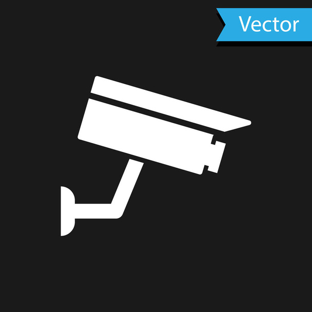 weißes Symbol der Überwachungskamera isoliert auf schwarzem Hintergrund. Vektorillustration - Vektor, Bild
