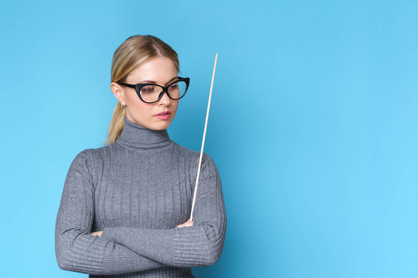 Photo of woman teacher in glasses with pointer. - Foto, immagini