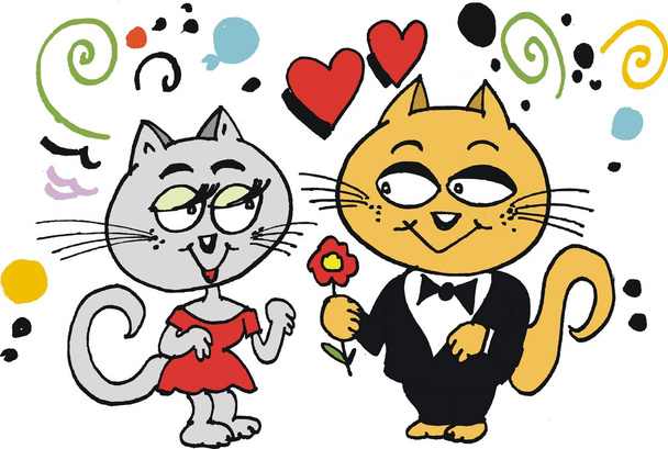 διάνυσμα γελοιογραφία της αστείο γάτα να λουλούδι φίλη. - Διάνυσμα, εικόνα