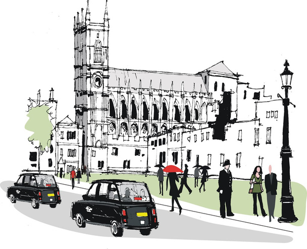 Vector illustration of pedestrians in Whitehall, London England - Vector, Image