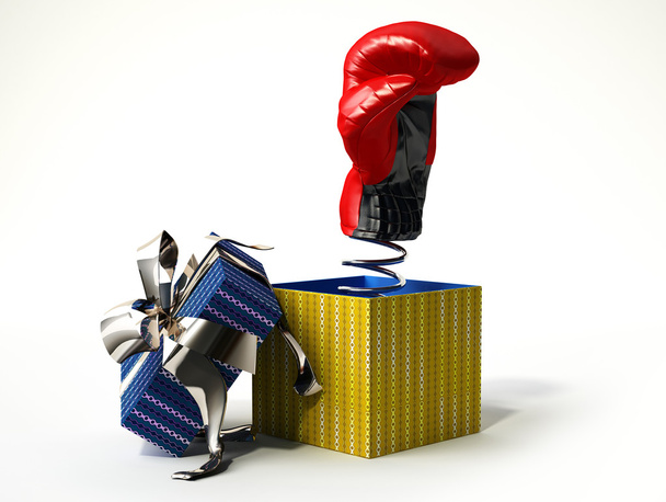 Guante de boxeo saliendo de una caja de regalo
 - Foto, imagen