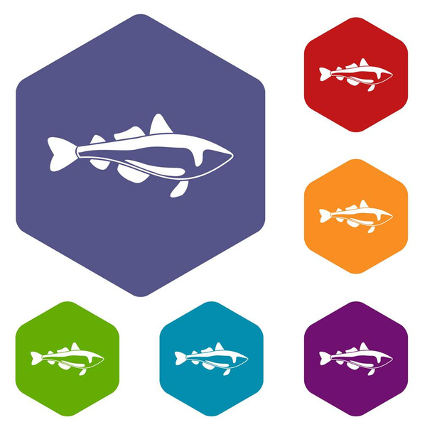 Sea fish icons vector hexahedron - Vector, imagen