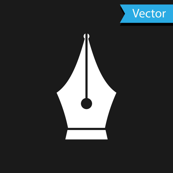 White Fountain pen nib icon isolated on black background. Pen tool sign. Vector Illustration - Vector, Image