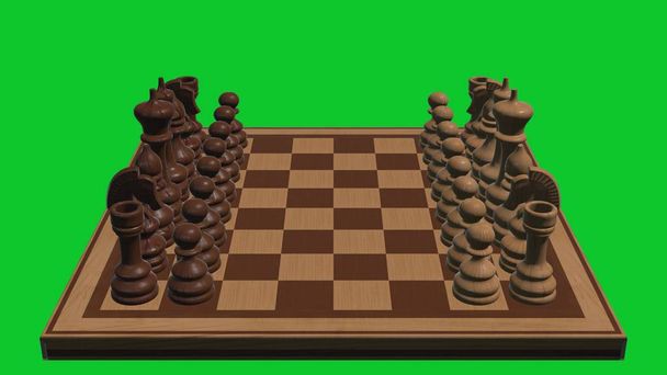 σκακιέρα 3D αποδίδεται σε πράσινη οθόνη νέο επιτραπέζιο παιχνίδι δροσερό ωραίο χαρούμενο 4 k εικόνα μετοχή - Φωτογραφία, εικόνα