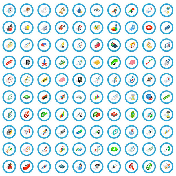 100 transactie iconen set, isometrische 3D-stijl - Vector, afbeelding
