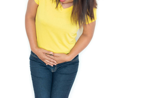 Žena bolesti břicha zdravotní péče koncept na bílém pozadí isola - Fotografie, Obrázek