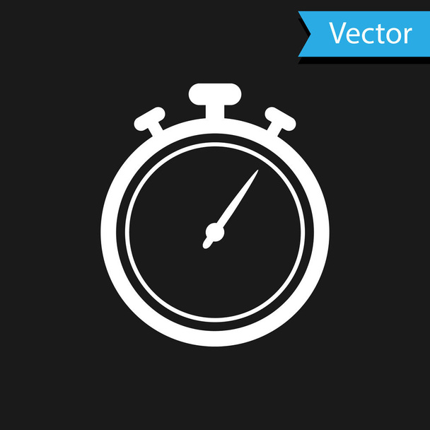 Біла піктограма секундоміра ізольована на чорному тлі. Часовий знак таймера. Знак хронометра. Векторна ілюстрація
 - Вектор, зображення
