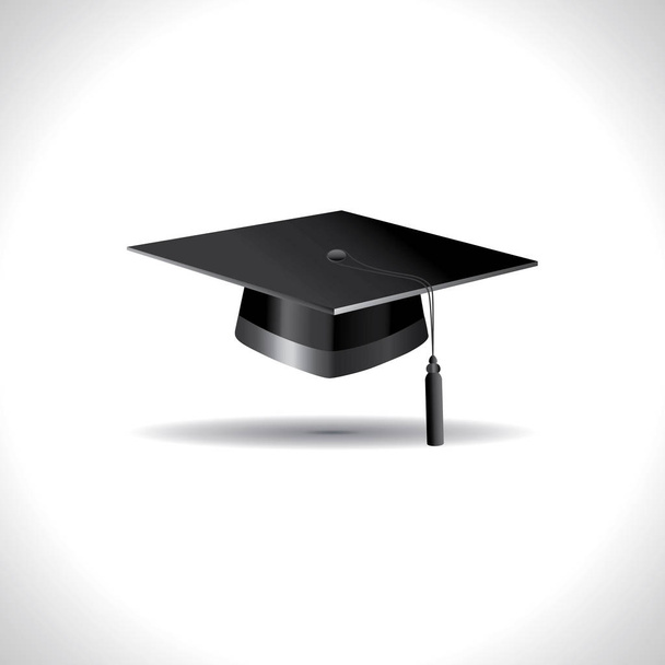黒の卒業学生帽子。メタリックカラーリボン付き教育キャップ - 写真・画像