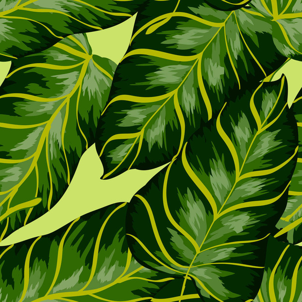 Tropical seamless pattern with banana leaves. Tropical leaves. Turquoise tropical leaves. - Вектор, зображення