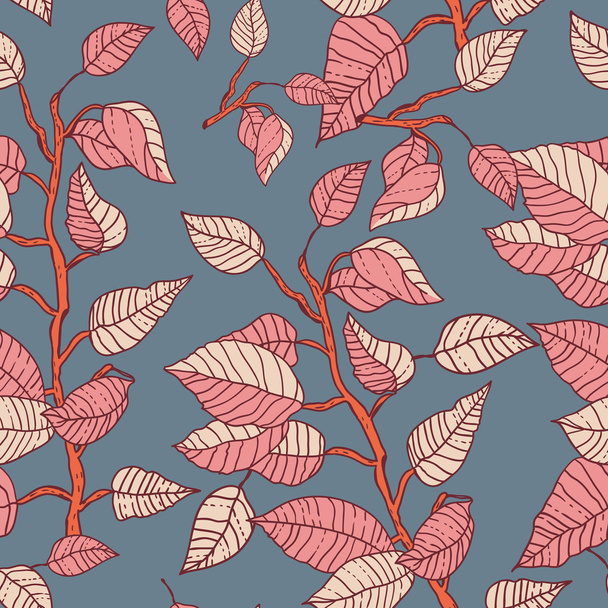 Seamless background with branches and leaves - Vector, Image