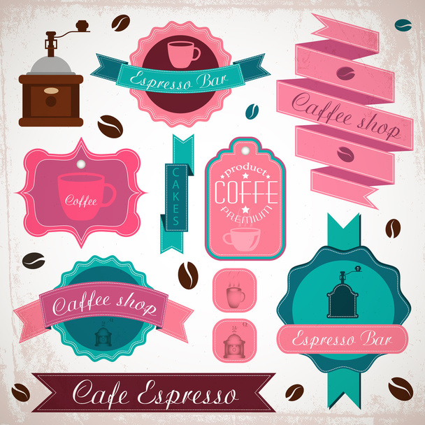 Set of vintage retro coffee badges and labels - Vector, Image