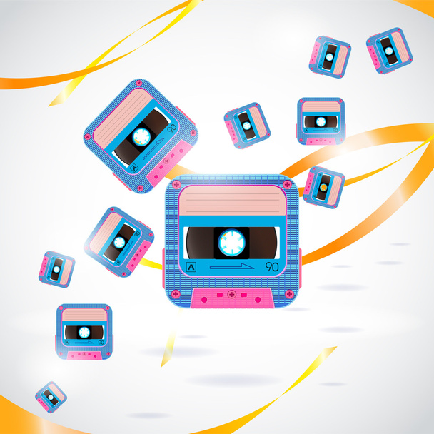 Vector background with cassettes - Vector, Image
