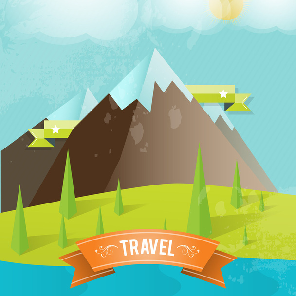 Travel card with mountains - Vector, Image