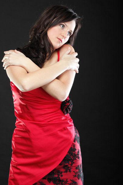 Portrait woman in red corset - Zdjęcie, obraz
