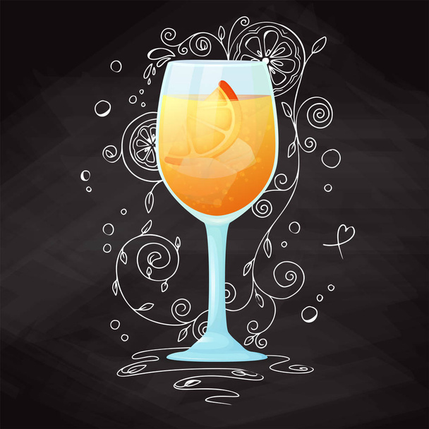 Realistic cocktail on chalk background with doodle, pattern. Vector - Vektor, obrázek