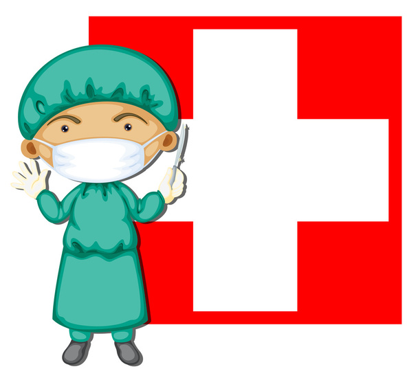 ένας γιατρός μπροστά από τη σημαία της Ελβετίας - Διάνυσμα, εικόνα