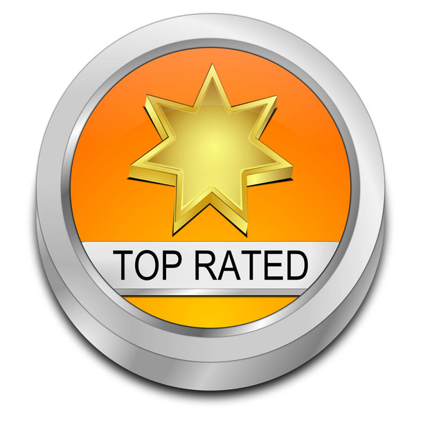 orange Top Rated Button - Illustration 3D - Photo, image
