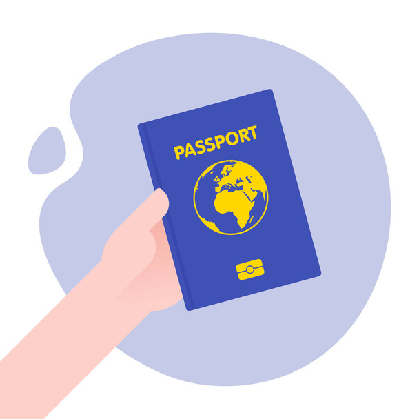 Διαβατήριο χειρός για διεθνές ταξίδι. Εικονοδιάνυσμα σε επίπεδη τεχνοτροπία - Διάνυσμα, εικόνα