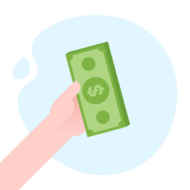 Hand holding money banknotes flat vector illustration. Payment concept - Vector, Image