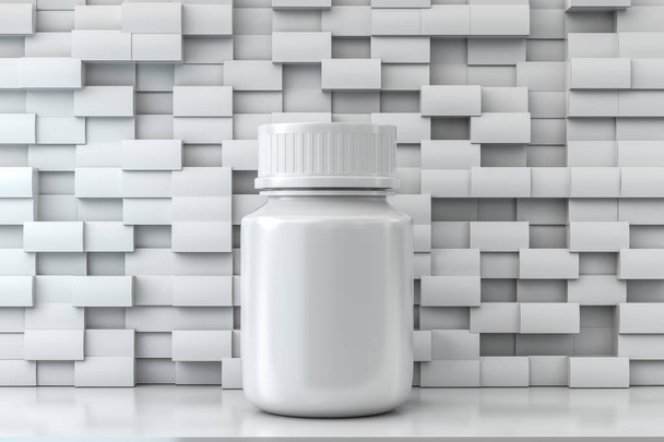 3d renderização, garrafa de medicamento branco com caixas de embalagem
 - Foto, Imagem