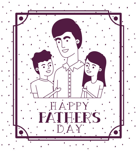 happy fathers day card with dad and kids - Vector, Image