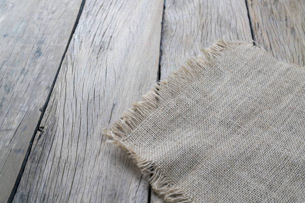 Wooden floor with sackcloth on wood copy space for product  - Фото, зображення