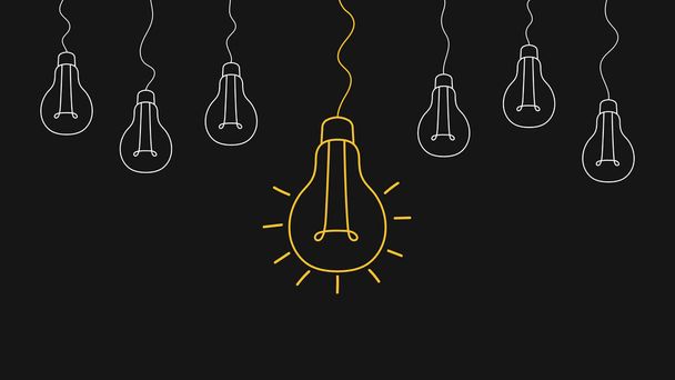 Lampen. Creativiteit concept met innovatie. Strategie en leiderschap op het team. Kans, oplossing en succes. Vector illustratie - Vector, afbeelding
