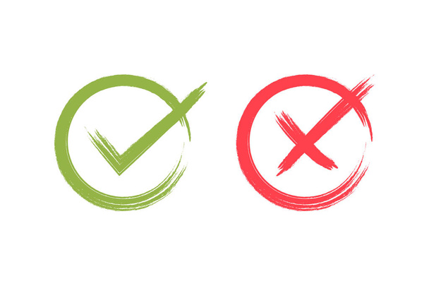 Check mark green and red brush icons. Vector illustration - Vector, Image