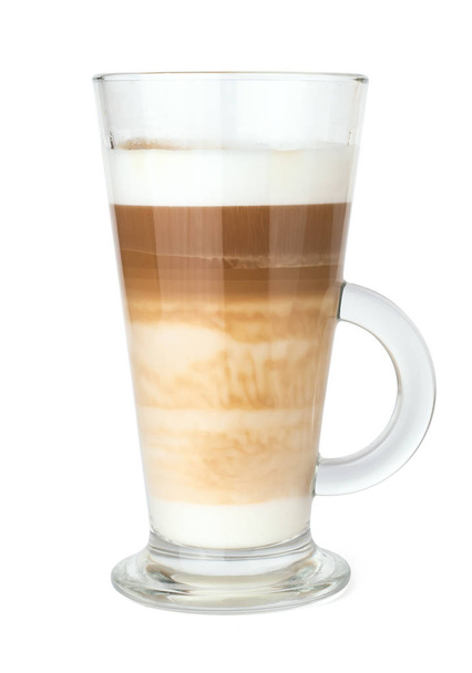 Καφές λάτε σε γυαλί σε λευκό φόντο, απομονωμένο. - Φωτογραφία, εικόνα