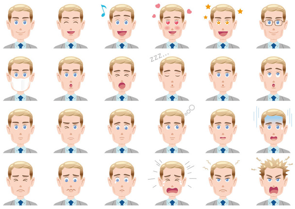 Businessman various facial expressions set. - Vector, Image