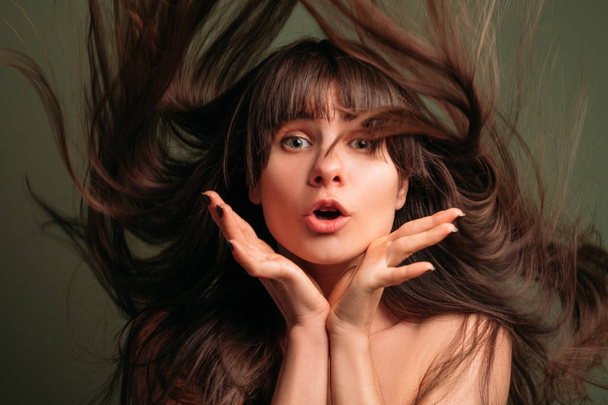 amazed pretty girl portrait beauty hair care - Fotó, kép