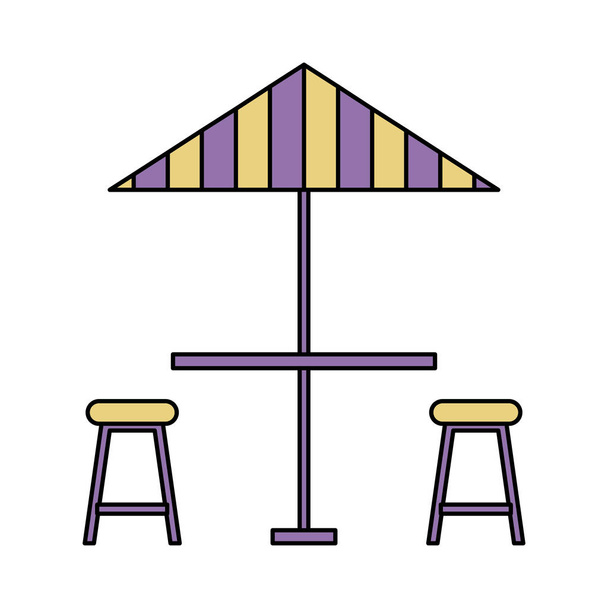 mesa y silla de paraguas sobre fondo blanco
 - Vector, Imagen