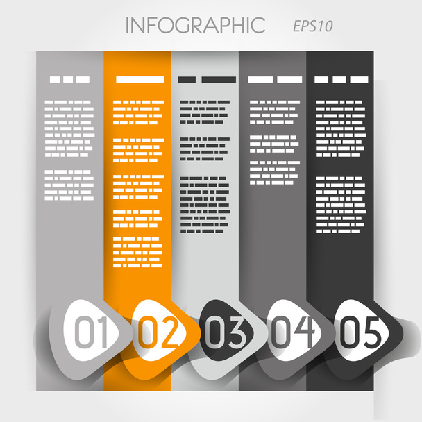 orange column infographic five options in big down arrows - Vetor, Imagem