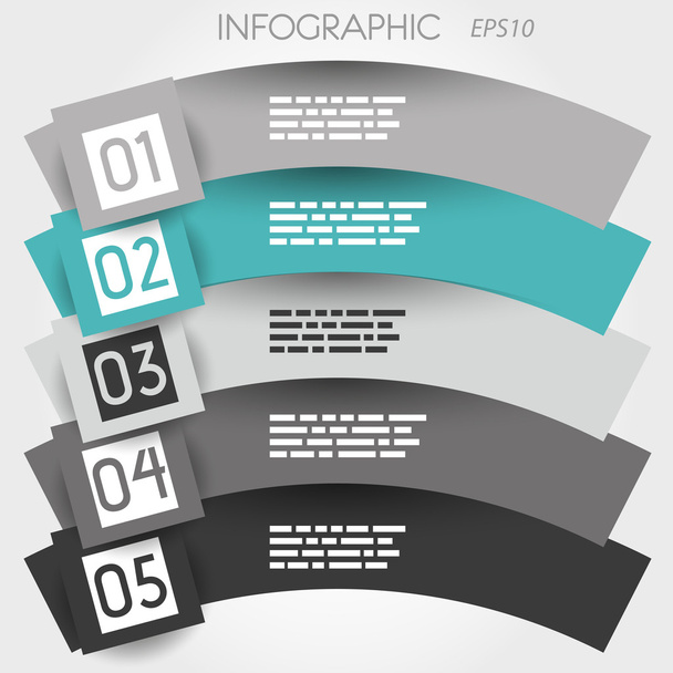 turquoise arc infographic five options in big squares - Vektor, Bild