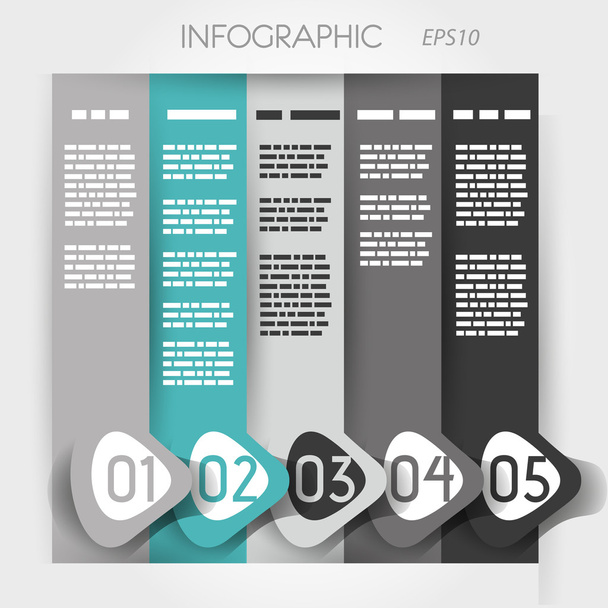 turquoise column infographic five options in big down arrows - Vetor, Imagem