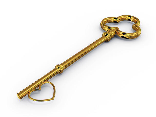 Gold key to access with heart - Foto, Imagem